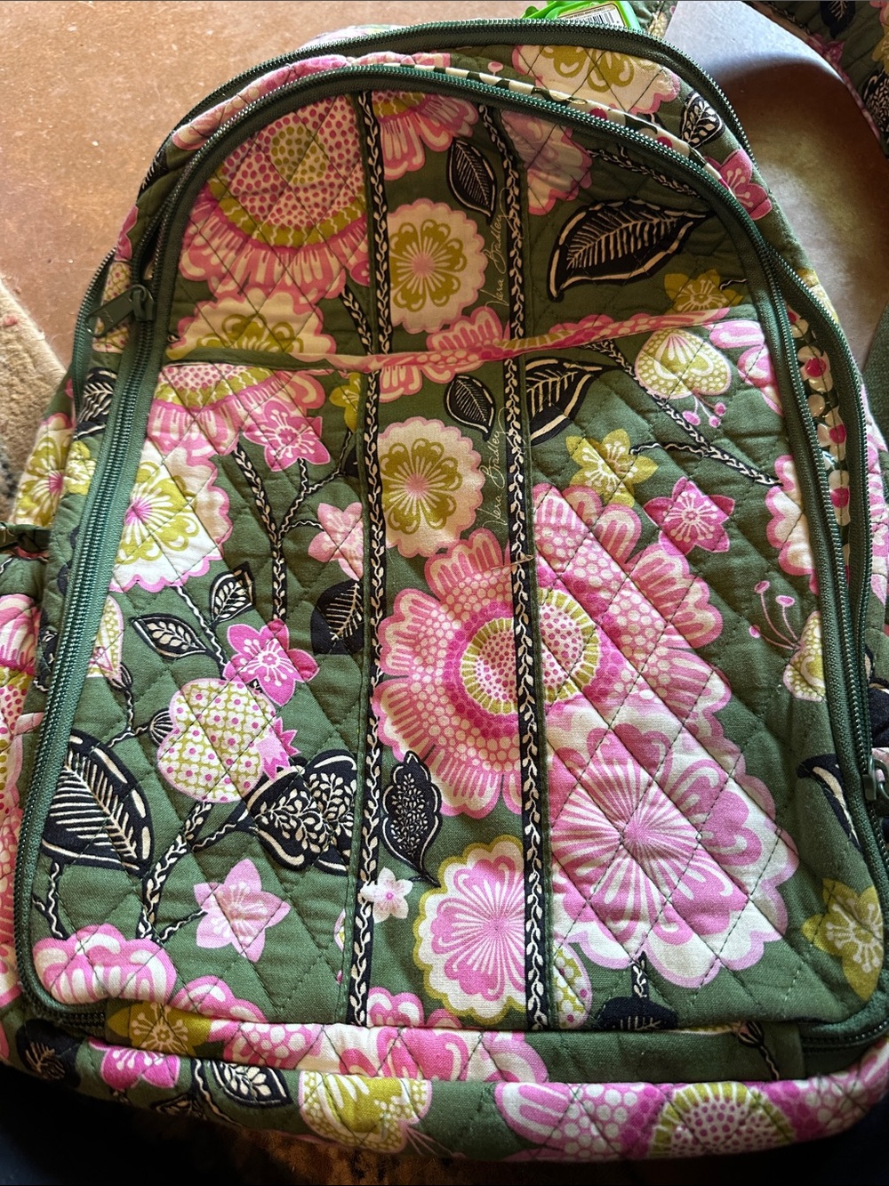 Vera Bradley Quilted Floral Backpack in Olive Green and Pink*